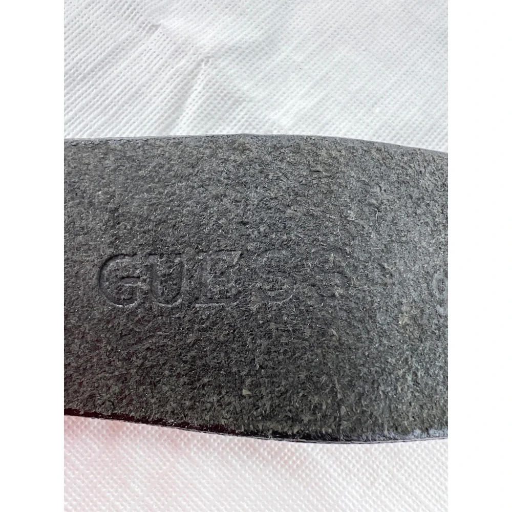 Guess Black Genuine Leather Belt Silver Horseshoe Buckle XL 1951033 Mens Womens